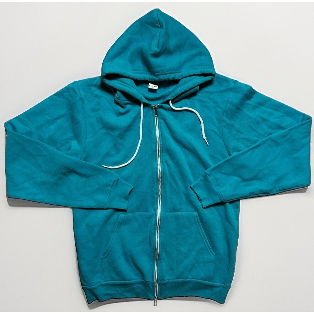 American Apparel F497 Fleece Hoodie Men Size Medium USA Made Y2K Sweatshirt Teal